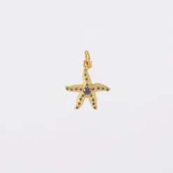 Clearance HappyBulle Breloque étoile de mer scintillante zircons bleus plaqué or 15 mm