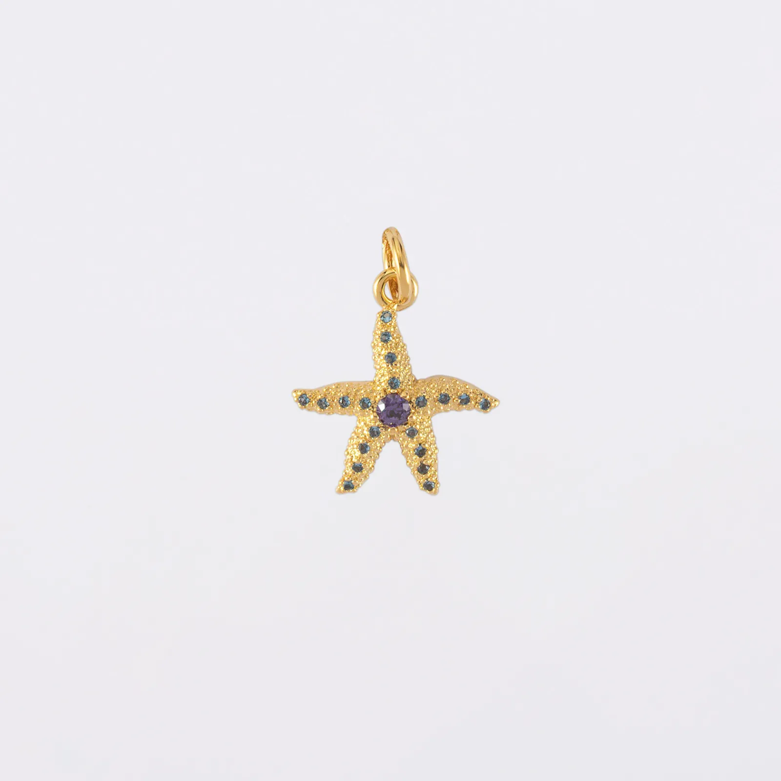 Clearance HappyBulle Breloque étoile de mer scintillante zircons bleus plaqué or 15 mm