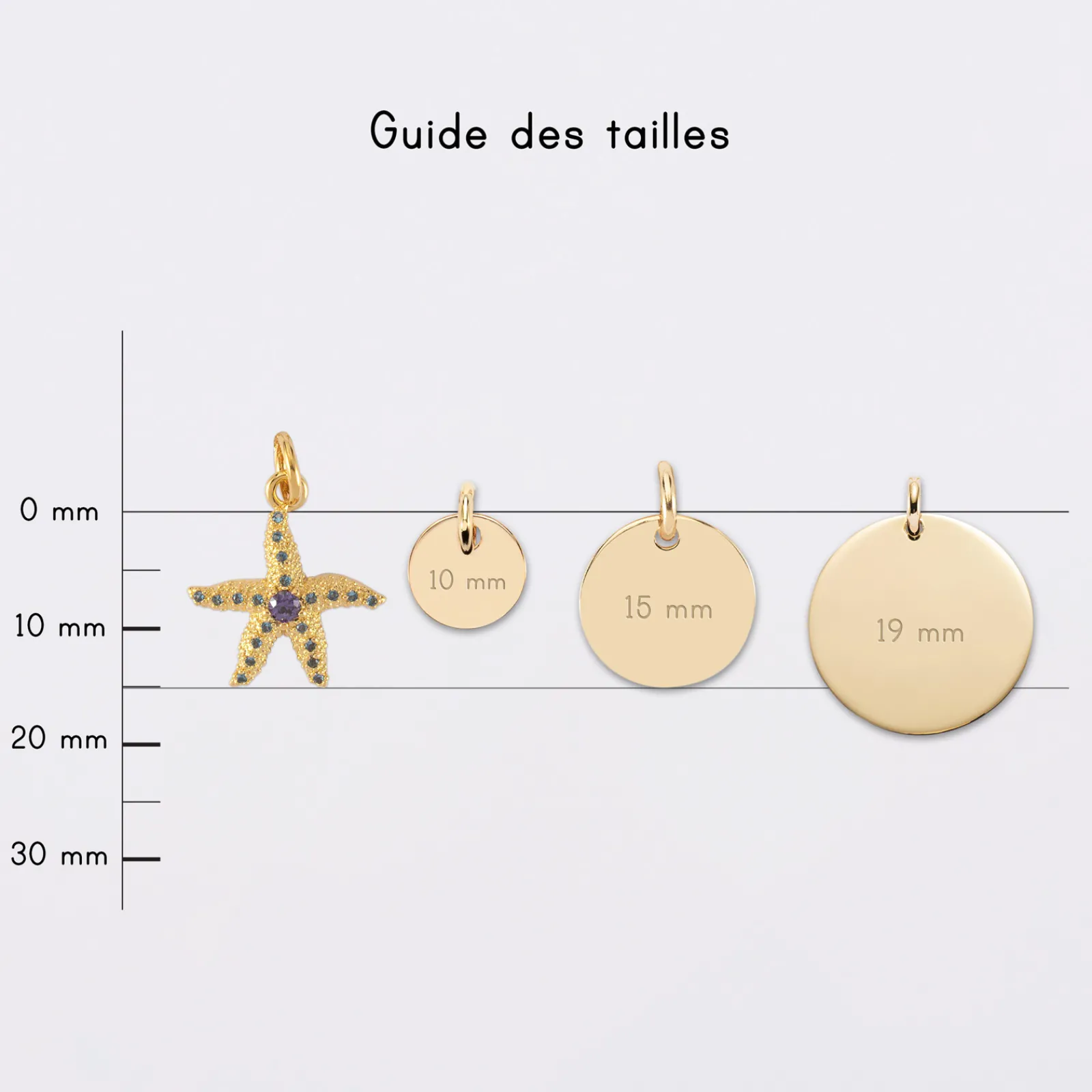 Clearance HappyBulle Breloque étoile de mer scintillante zircons bleus plaqué or 15 mm