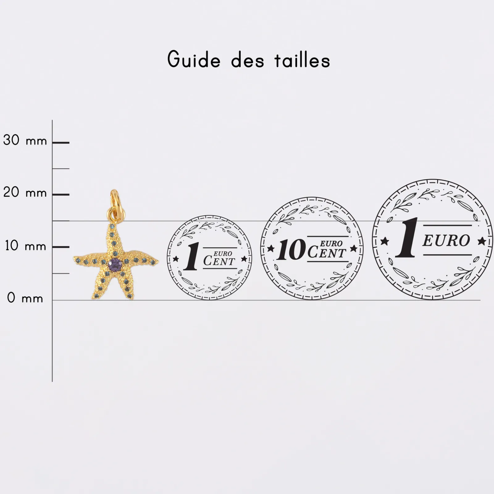 Clearance HappyBulle Breloque étoile de mer scintillante zircons bleus plaqué or 15 mm