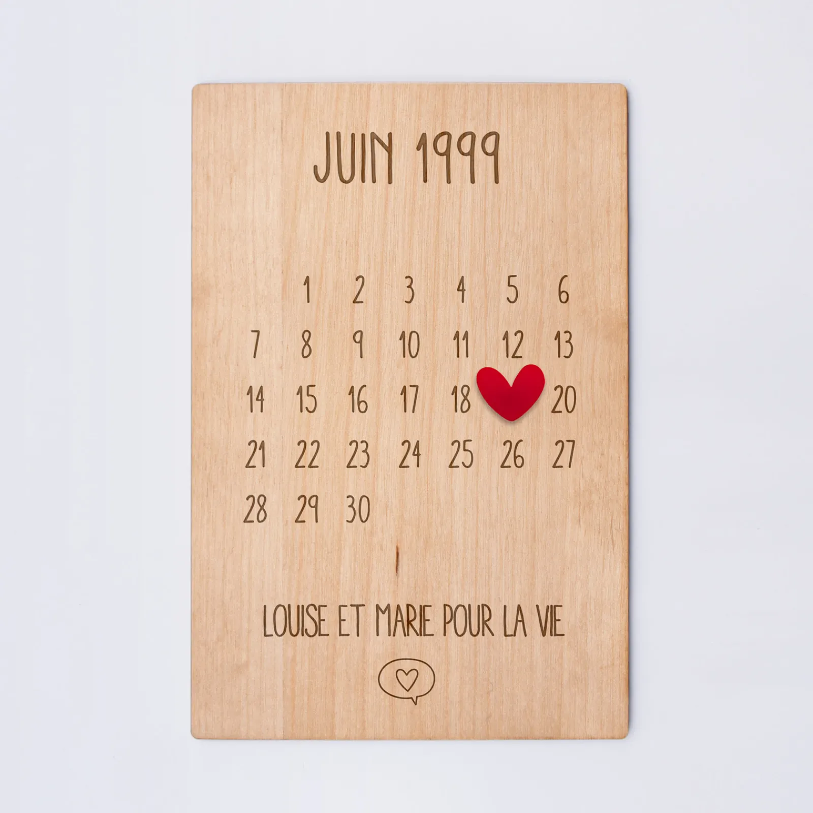 HappyBulle Cadre calendrier personnalisé bois gravé 15x10 cm avec support