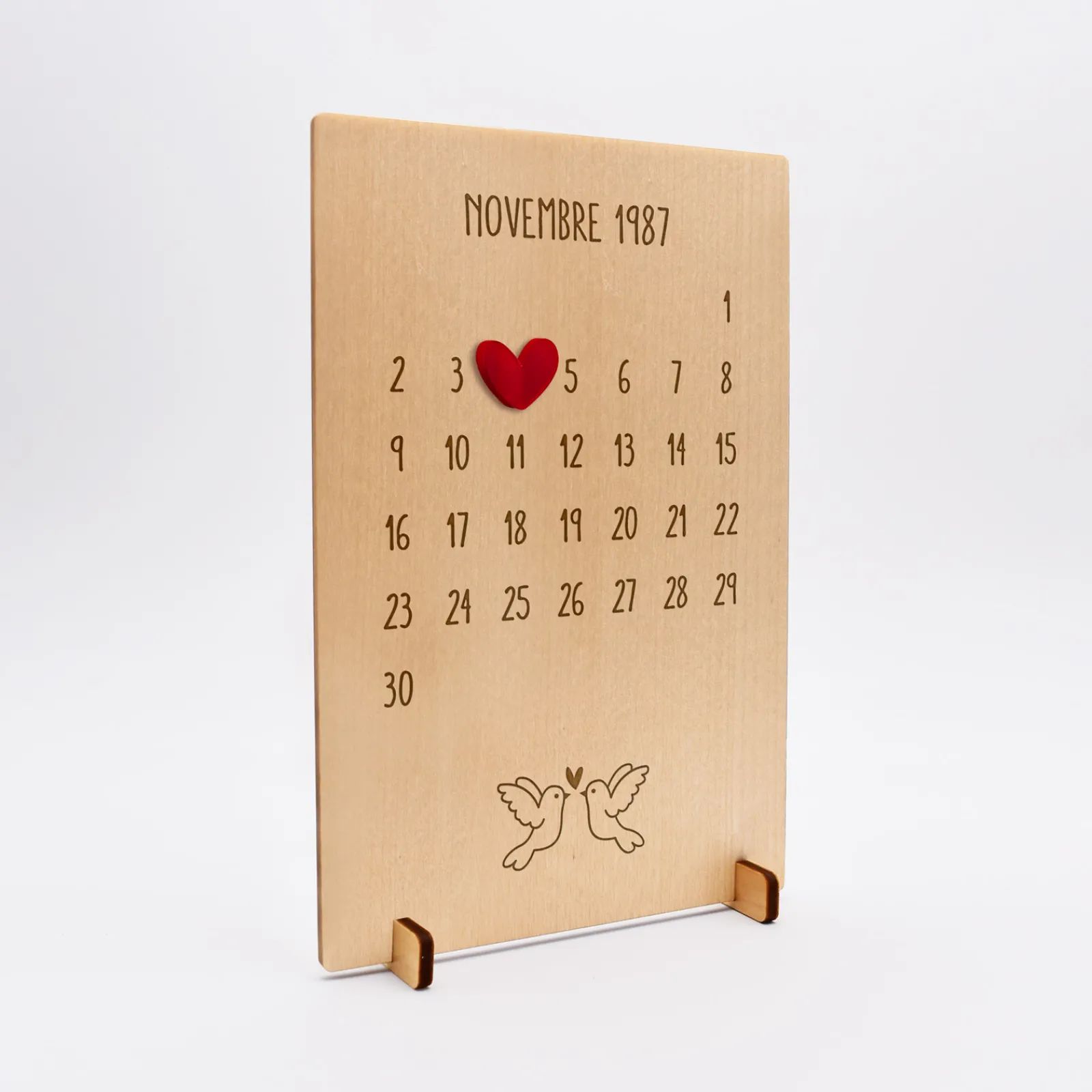 HappyBulle Cadre calendrier personnalisé bois gravé 15x10 cm avec support