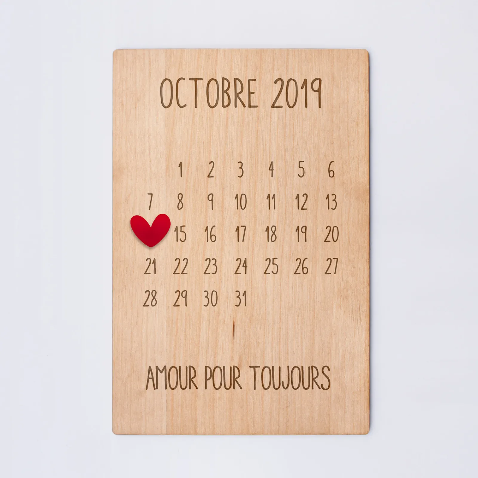 HappyBulle Cadre calendrier personnalisé bois gravé 15x10 cm avec support