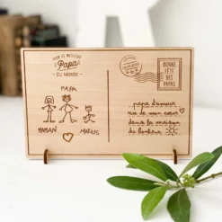 Clearance HappyBulle Cadre carte postale personnalisé bois gravé 15x10 cm avec support - édition spéciale "Bonne fête " Papa