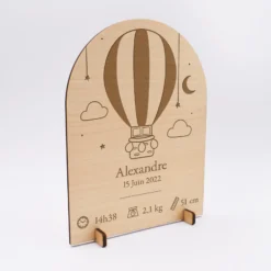 Hot HappyBulle Cadre de naissance montgolfière personnalisé bois gravé 15x11,5 cm