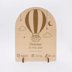 Hot HappyBulle Cadre de naissance montgolfière personnalisé bois gravé 15x11,5 cm