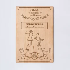 Sale HappyBulle Cadre diplôme maîtresse personnalisé bois gravé 15x10 cm avec support - édition spéciale 