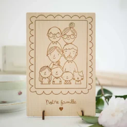 New HappyBulle Cadre personnalisé bois gravé 15x10 cm avec support - édition spéciale "Famille"