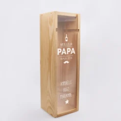 Best HappyBulle Caisse de vin bois couvercle acrylique gravé - Edition spéciale "Meilleur Papa depuis"