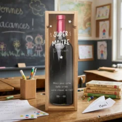 Outlet HappyBulle Caisse de vin personnalisée bois couvercle gravé - Edition spéciale "Super maître" Homme