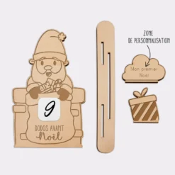New HappyBulle Calendrier de l'avent personnalisé compte à rebours Père Noël bois gravé