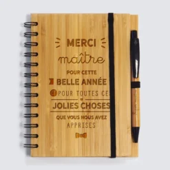 Sale HappyBulle Carnet bambou Merci Maître 14,5x18 cm et stylo gravé - édition limitée pré-personnalisée