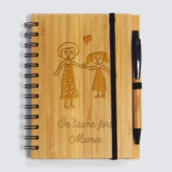 Best HappyBulle Carnet bambou personnalisé 14,5x18 cm et stylo gravé