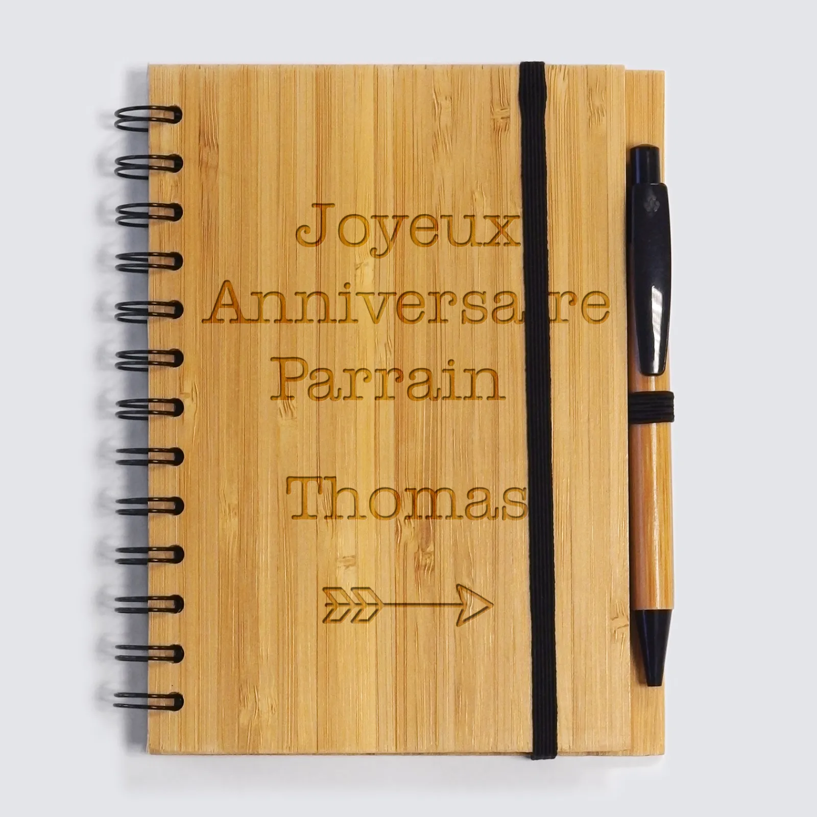Best HappyBulle Carnet bambou personnalisé 14,5x18 cm et stylo gravé