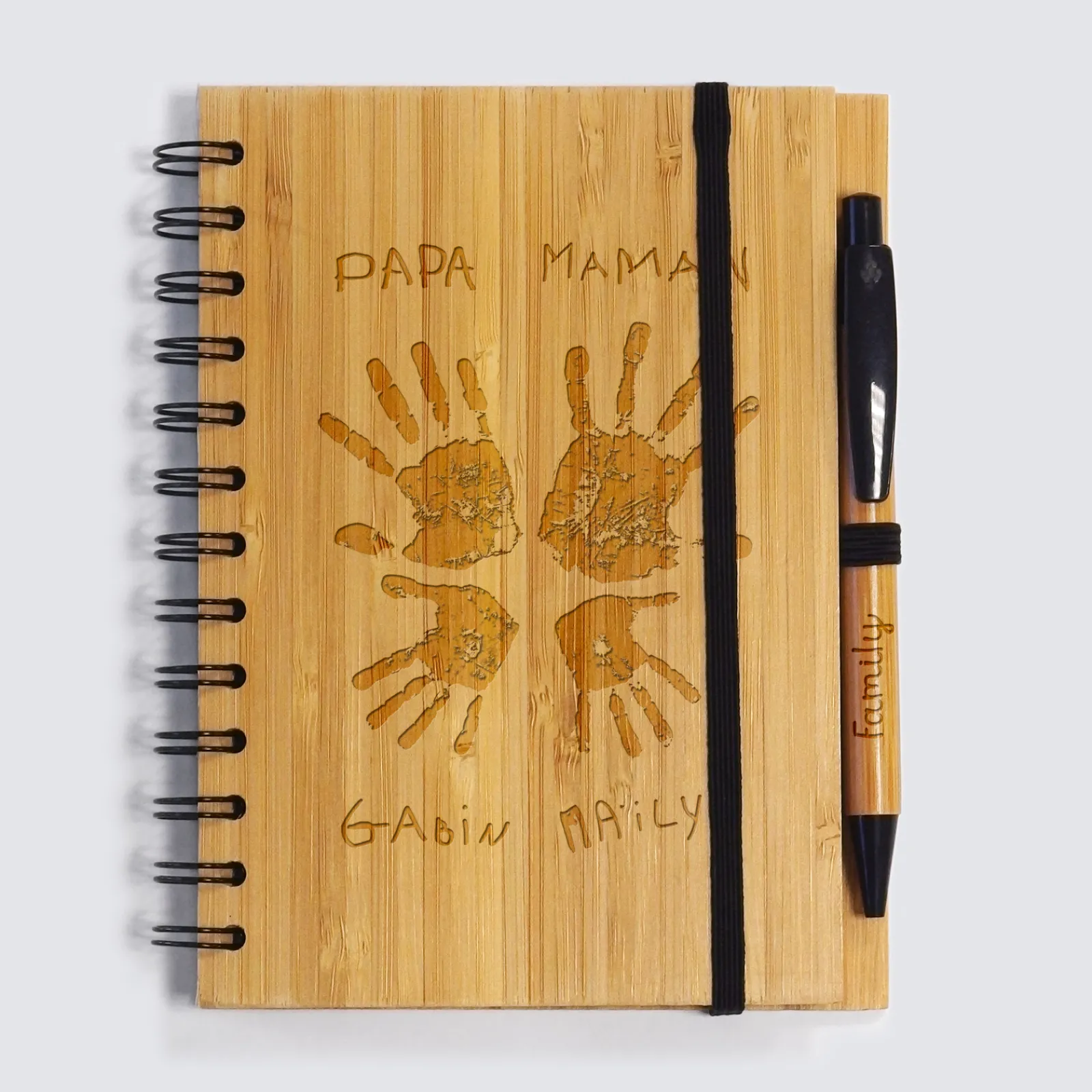 Best HappyBulle Carnet bambou personnalisé 14,5x18 cm et stylo gravé