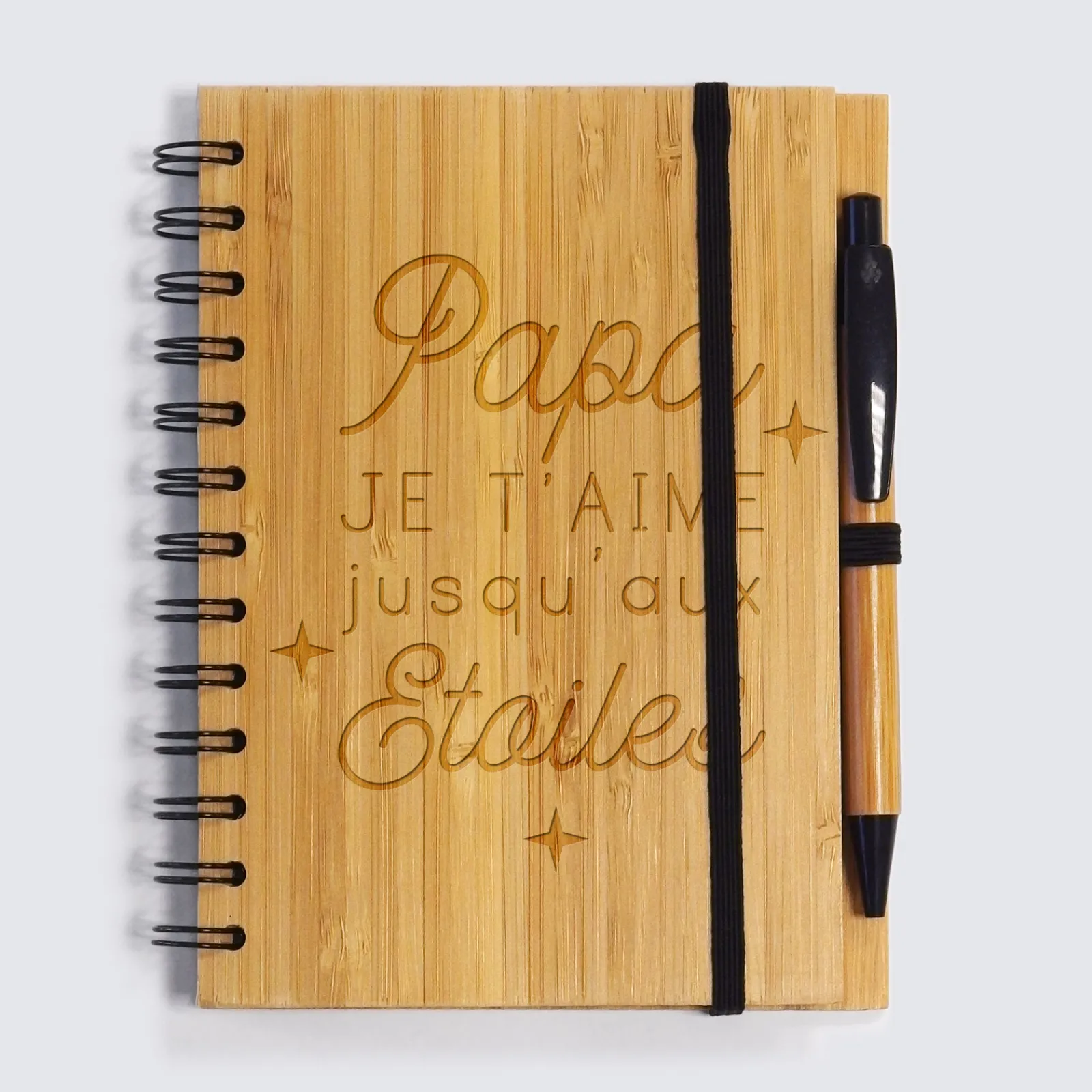Best HappyBulle Carnet bambou personnalisé 14,5x18 cm et stylo gravé