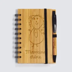 Hot HappyBulle Carnet bambou personnalisé 11,5x15 cm et stylo gravé - Nos petits imparfaits