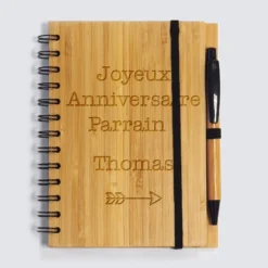 Sale HappyBulle Carnet bambou personnalisé 14,5x18 cm et stylo gravé - Nos petits imparfaits