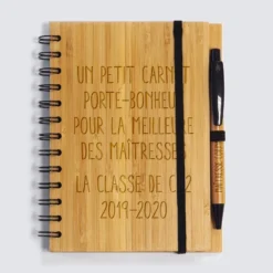 Sale HappyBulle Carnet bambou personnalisé 14,5x18 cm et stylo gravé - Nos petits imparfaits