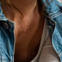 Discount HappyBulle Chaîne coeur émail rouge plaqué or