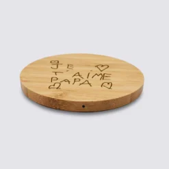 New HappyBulle Chargeur à induction personnalisé bambou gravé 9x9 cm