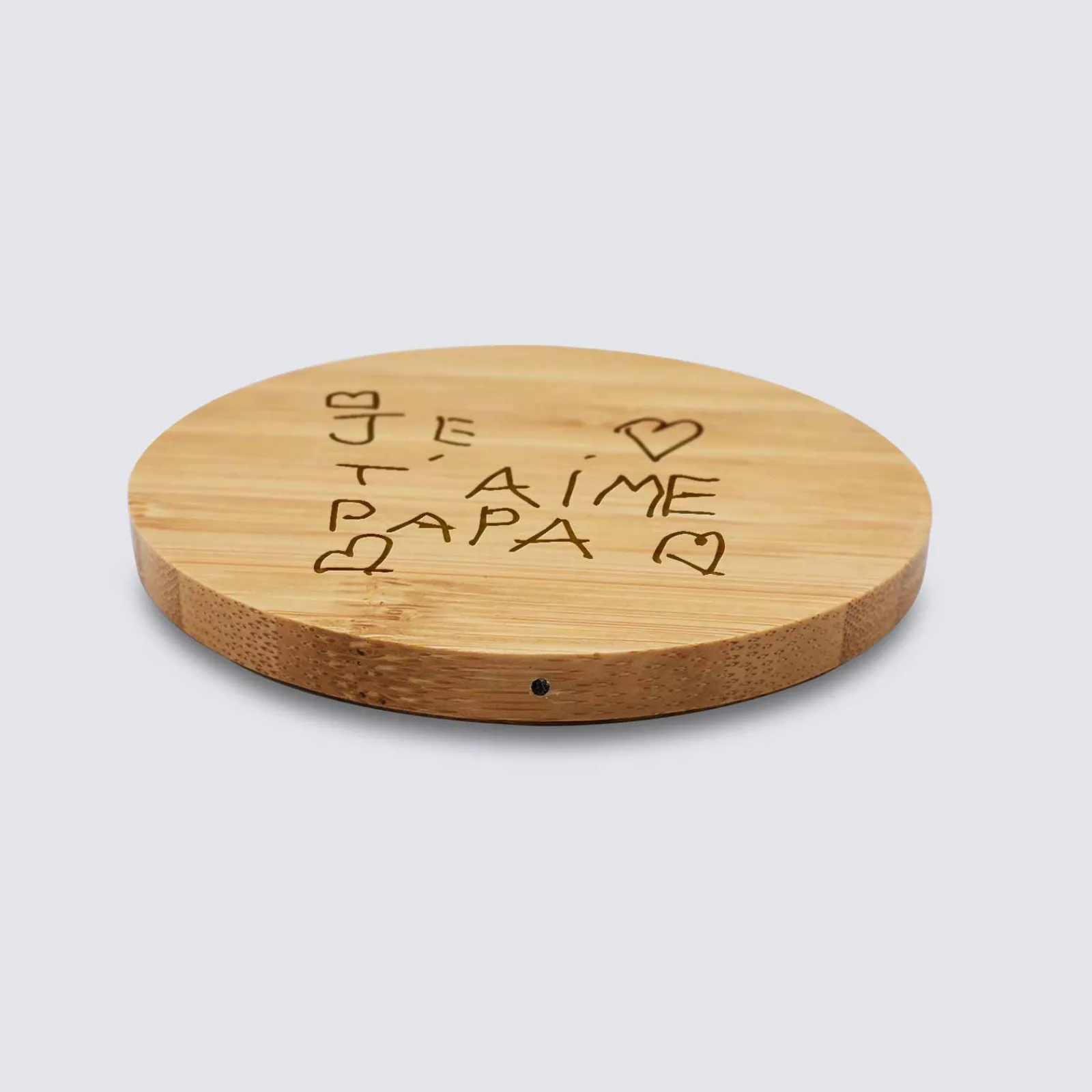 New HappyBulle Chargeur à induction personnalisé bambou gravé 9x9 cm