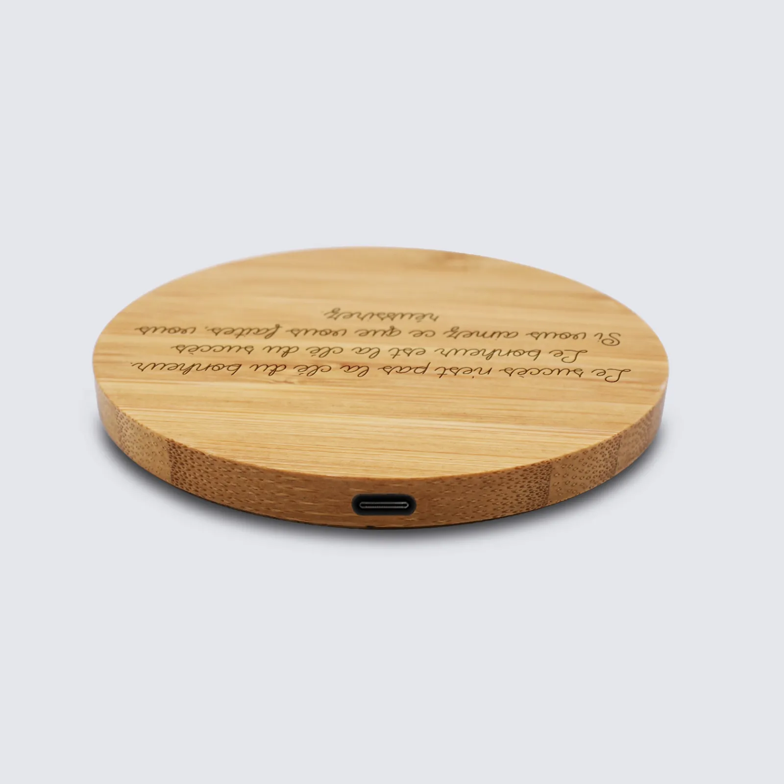 New HappyBulle Chargeur à induction personnalisé bambou gravé 9x9 cm