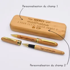 Clearance HappyBulle Coffret bambou personnalisé et 2 stylos gravés - Merci Maîtresse