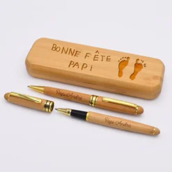 Discount HappyBulle Coffret bambou personnalisé et 2 stylos gravés 170x60 mm