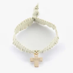 Discount HappyBulle Coffret de bracelets enfant personnalisés cordons élastiques interchangeables médaille gravée plaqué or croix 15x13 mm Plaqué or 18k