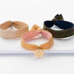 Clearance HappyBulle Coffret de bracelets personnalisés cordons élastiques interchangeables médaille gravée plaqué or 15 mm Plaqué or 18k