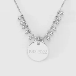Discount HappyBulle Collier chaîne boules personnalisé médaille gravée argent 15 mm Argent rhodié 925