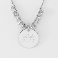 Discount HappyBulle Collier chaîne boules personnalisé médaille gravée argent 19 mm Argent rhodié 925