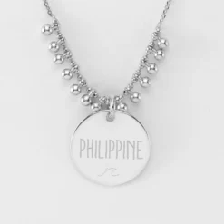 Discount HappyBulle Collier chaîne boules personnalisé médaille gravée argent 19 mm Argent rhodié 925