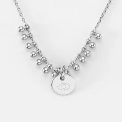 Sale HappyBulle Collier chaîne boules personnalisé médaille gravée argent 10 mm Argent rhodié 925