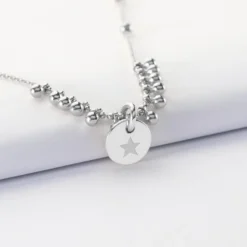 Sale HappyBulle Collier chaîne boules personnalisé médaille gravée argent 10 mm Argent rhodié 925