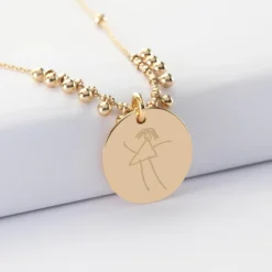 Hot HappyBulle Collier chaîne boules personnalisé médaille gravée plaqué or 19 mm Plaqué or 18k