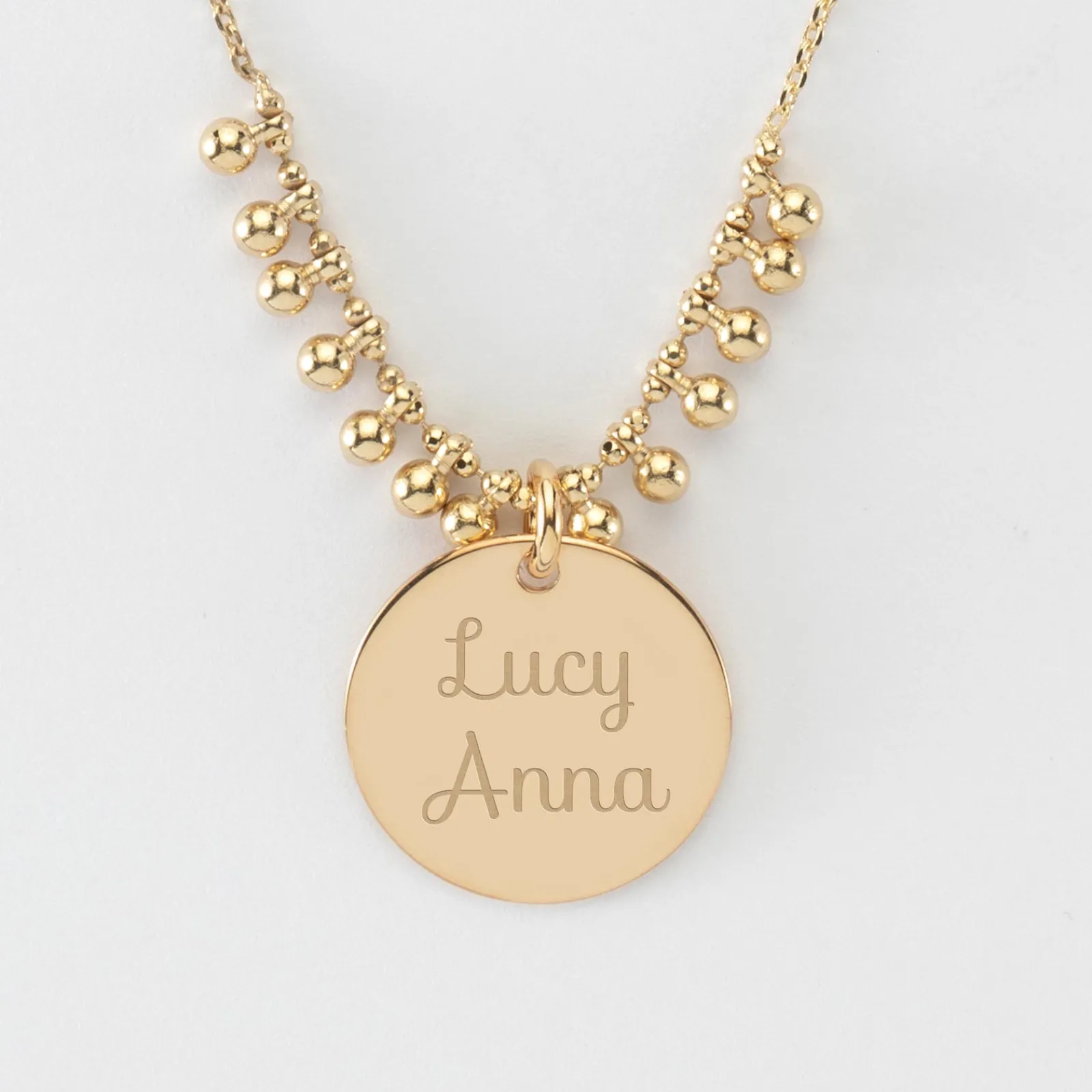 Hot HappyBulle Collier chaîne boules personnalisé médaille gravée plaqué or 19 mm Plaqué or 18k