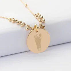 Hot HappyBulle Collier chaîne boules personnalisé médaille gravée plaqué or 19 mm Plaqué or 18k