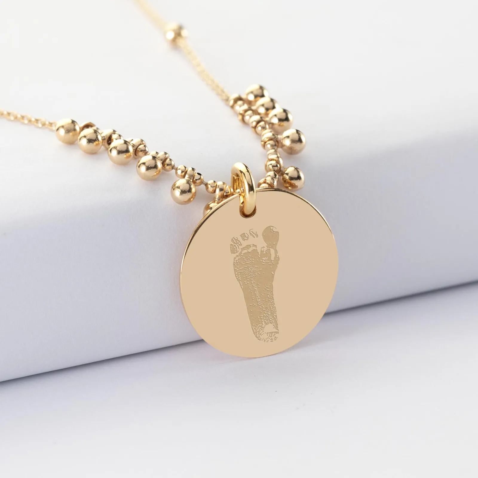 Hot HappyBulle Collier chaîne boules personnalisé médaille gravée plaqué or 19 mm Plaqué or 18k