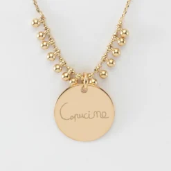 Hot HappyBulle Collier chaîne boules personnalisé médaille gravée plaqué or 19 mm Plaqué or 18k