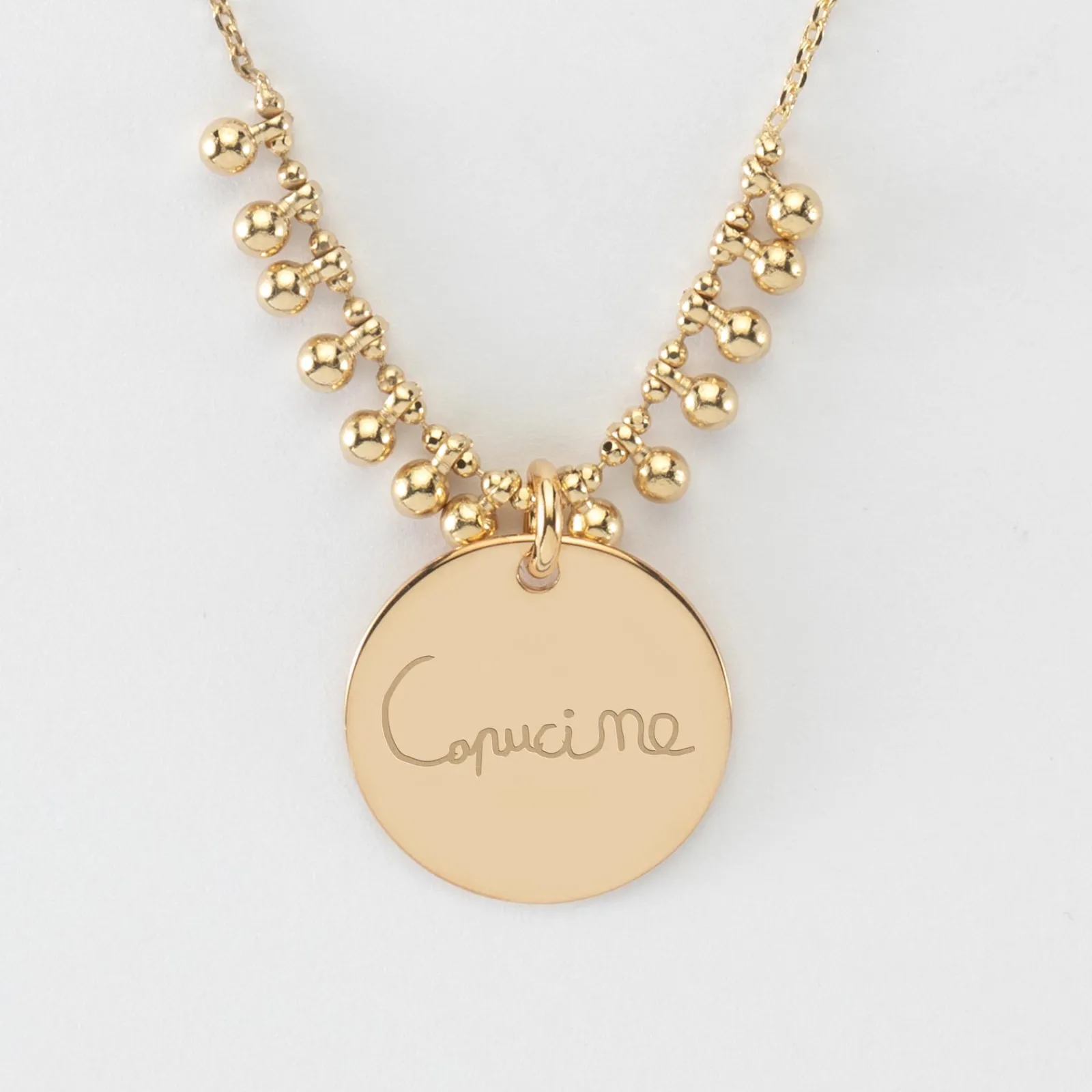 Hot HappyBulle Collier chaîne boules personnalisé médaille gravée plaqué or 19 mm Plaqué or 18k