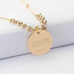 Hot HappyBulle Collier chaîne boules personnalisé médaille gravée plaqué or 19 mm Plaqué or 18k