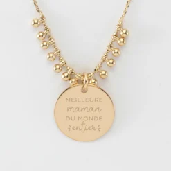 Hot HappyBulle Collier chaîne boules personnalisé médaille gravée plaqué or 19 mm Plaqué or 18k