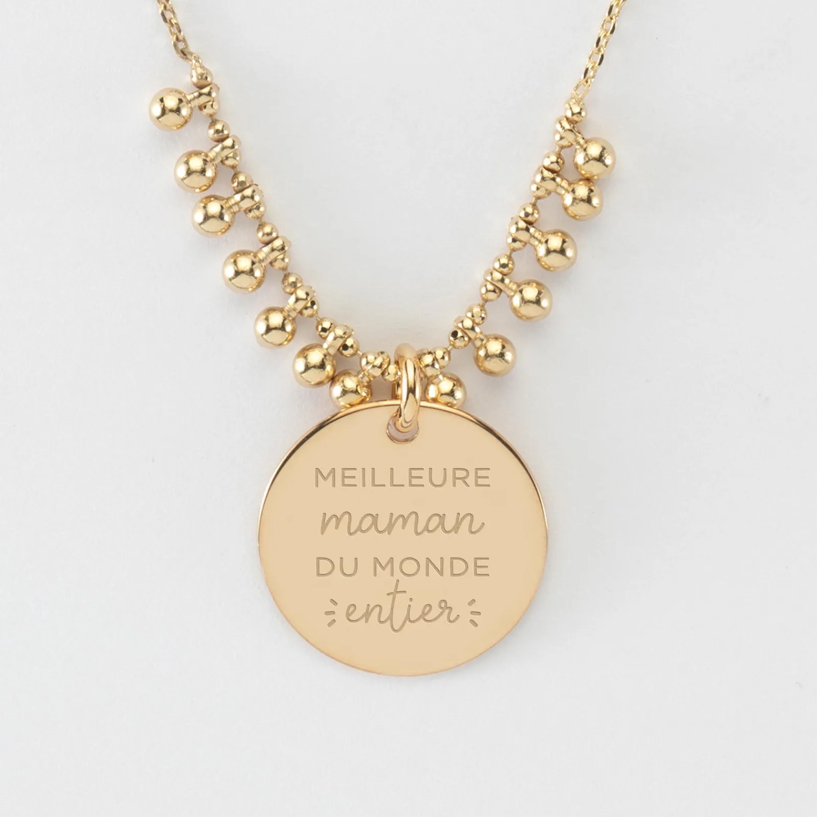 Hot HappyBulle Collier chaîne boules personnalisé médaille gravée plaqué or 19 mm Plaqué or 18k