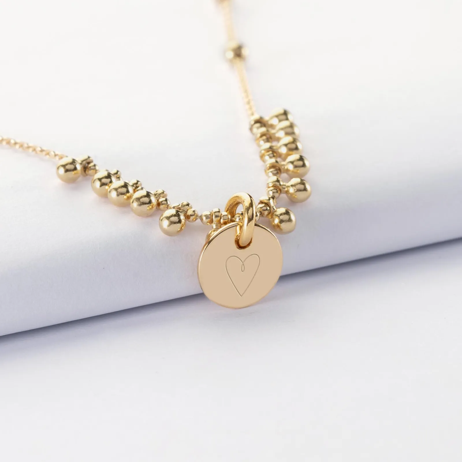 Outlet HappyBulle Collier chaîne boules personnalisé médaille gravée plaqué or 10 mm Plaqué or 18k