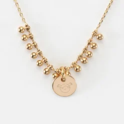 Outlet HappyBulle Collier chaîne boules personnalisé médaille gravée plaqué or 10 mm Plaqué or 18k