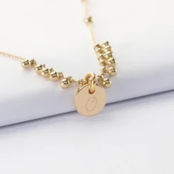Outlet HappyBulle Collier chaîne boules personnalisé médaille gravée plaqué or 10 mm Plaqué or 18k