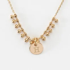 Outlet HappyBulle Collier chaîne boules personnalisé médaille gravée plaqué or 10 mm Plaqué or 18k