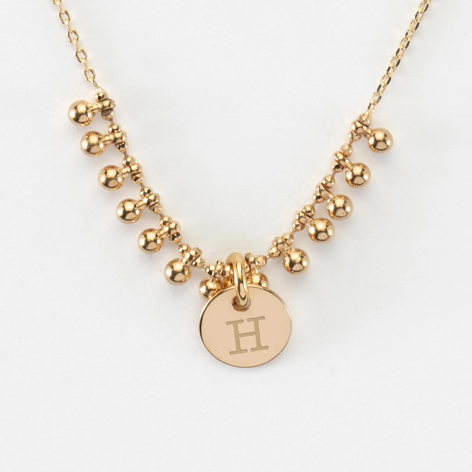 Outlet HappyBulle Collier chaîne boules personnalisé médaille gravée plaqué or 10 mm Plaqué or 18k